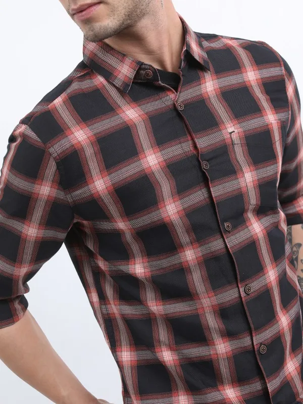  Ketch Men Black Checked Slim Fit Casual Shirts