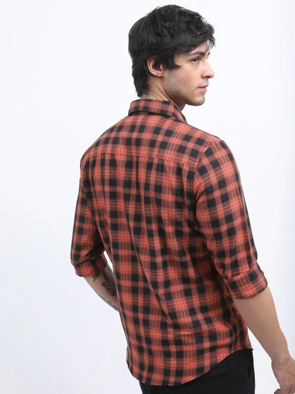  Ketch Men Terracotta Checked Slim Fit Casual Shirts