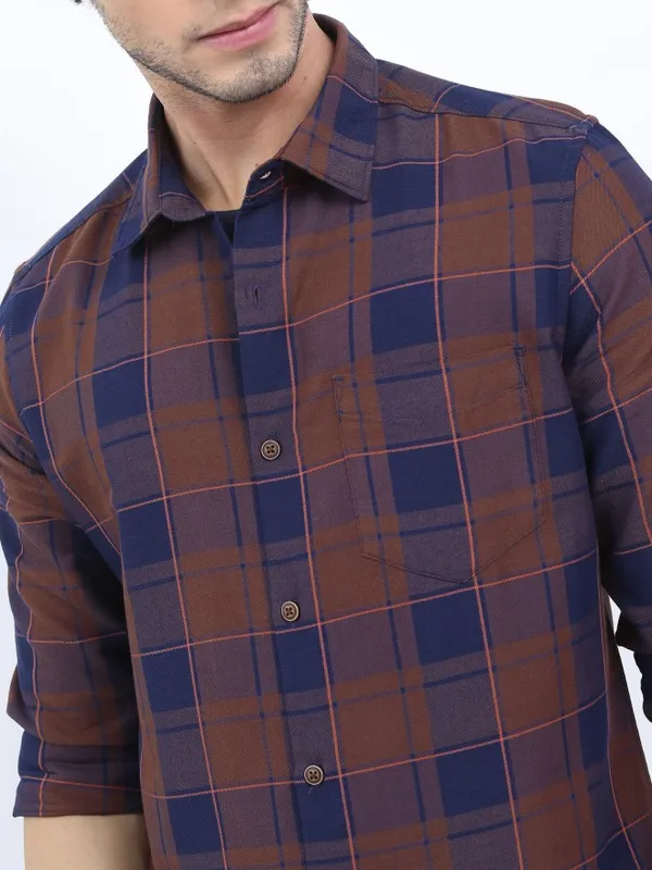  Ketch Men Terracotta Checked Slim Fit Casual Shirts