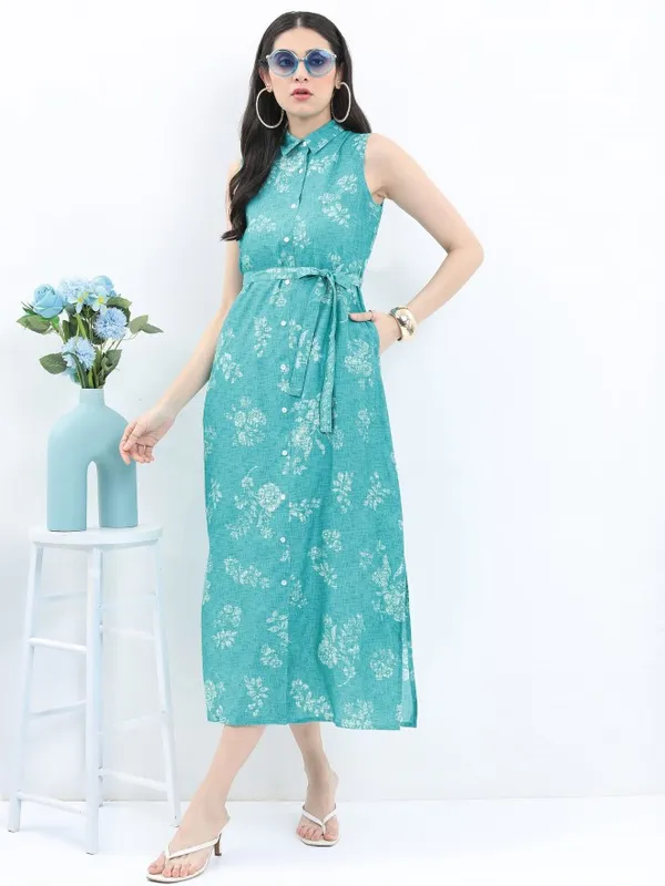  Vishudh Women Turquoise Printed A-Line Ethnic Dresses