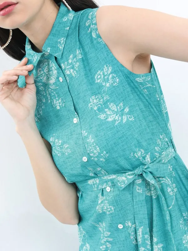  Vishudh Women Turquoise Printed A-Line Ethnic Dresses