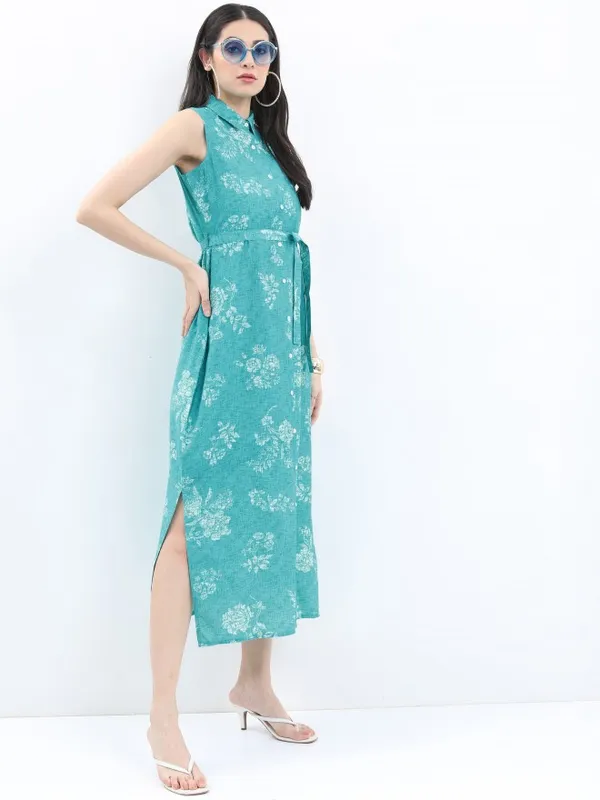  Vishudh Women Turquoise Printed A-Line Ethnic Dresses