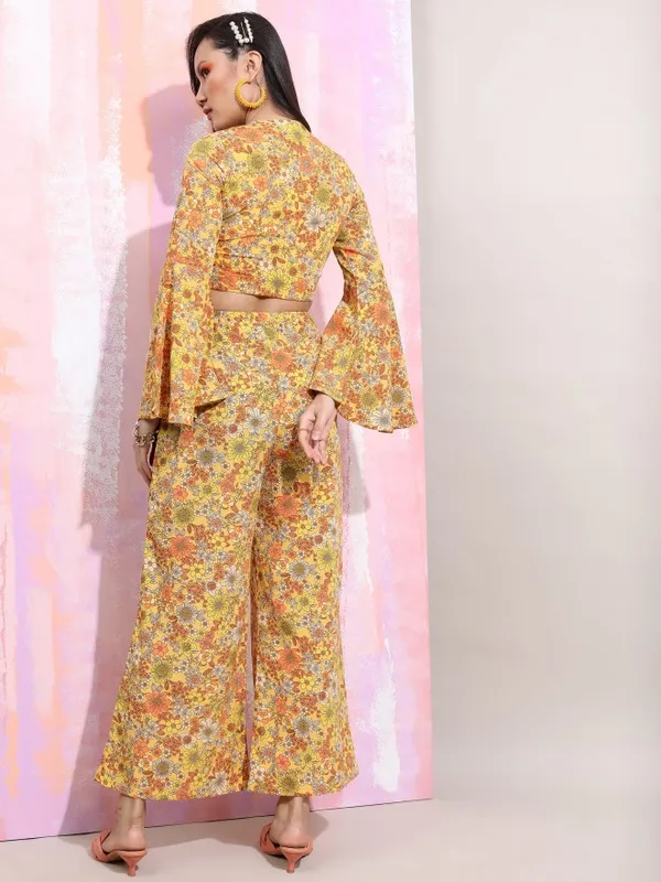 Tokyo Talkies Women Mustard Crop Top With Trouser Co-Ords