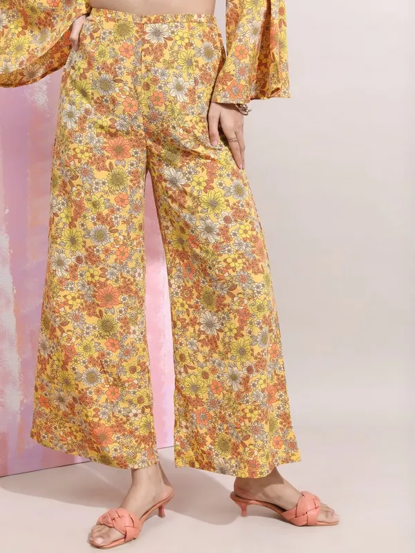 Tokyo Talkies Women Mustard Crop Top With Trouser Co-Ords