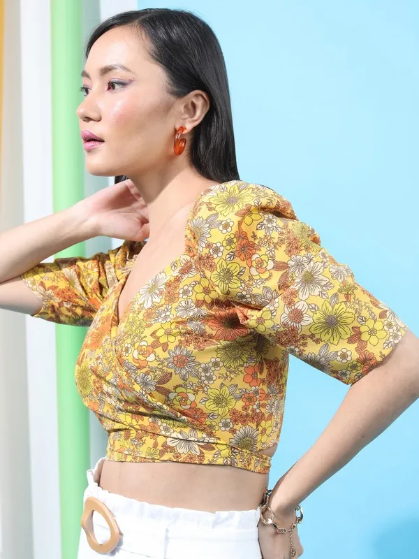  Tokyo Talkies Women Mustard Printed Wrap Tops