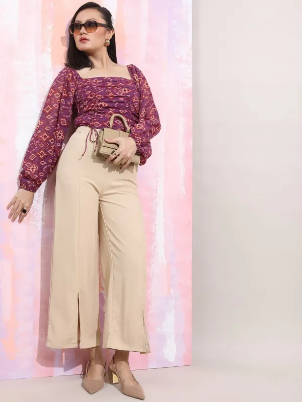  Tokyo Talkies Women Purple Printed Fitted Tops