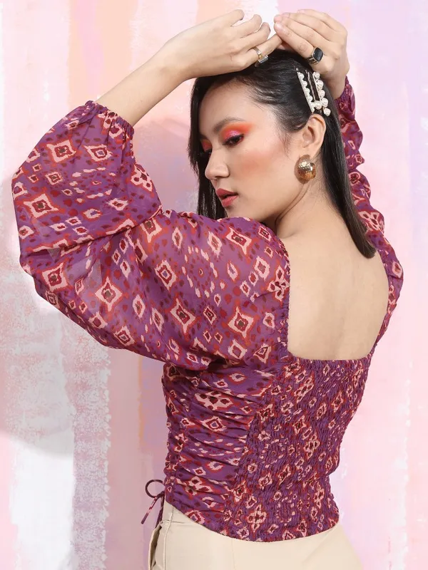  Tokyo Talkies Women Purple Printed Fitted Tops