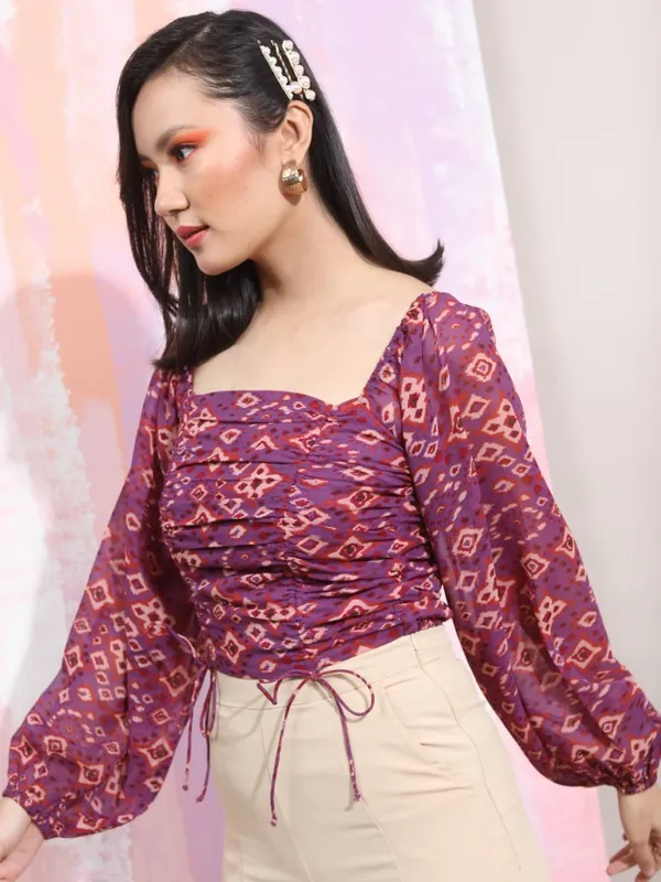  Tokyo Talkies Women Purple Printed Fitted Tops