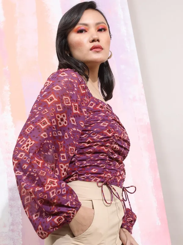  Tokyo Talkies Women Purple Printed Fitted Tops