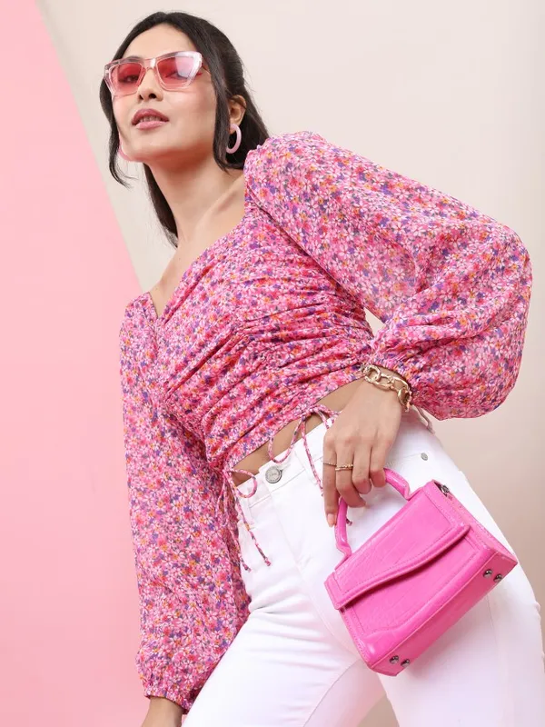  Tokyo Talkies Women Pink Printed Fitted Tops