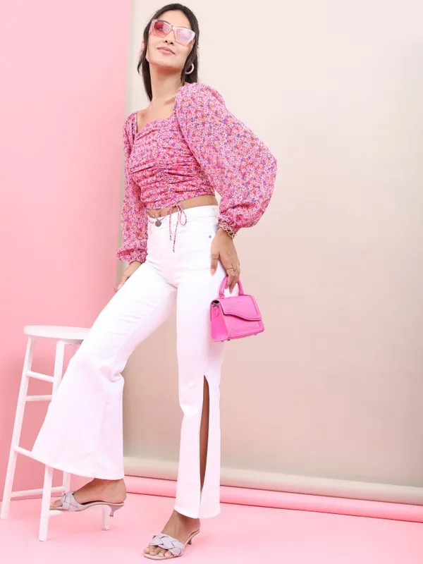  Tokyo Talkies Women Pink Printed Fitted Tops