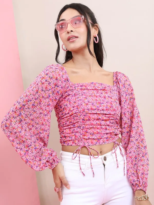  Tokyo Talkies Women Pink Printed Fitted Tops