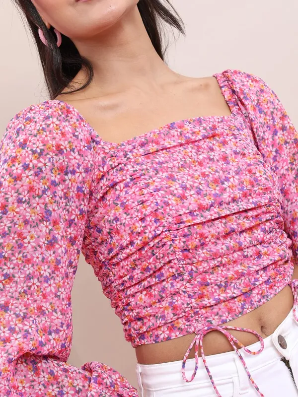  Tokyo Talkies Women Pink Printed Fitted Tops