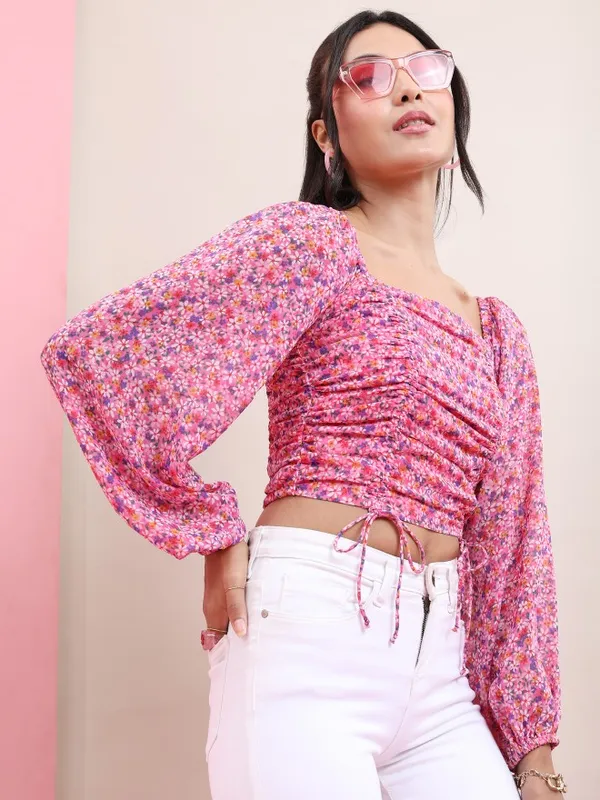  Tokyo Talkies Women Pink Printed Fitted Tops