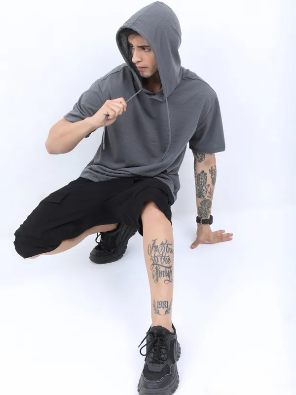 Men Solid Hooded T-shirt