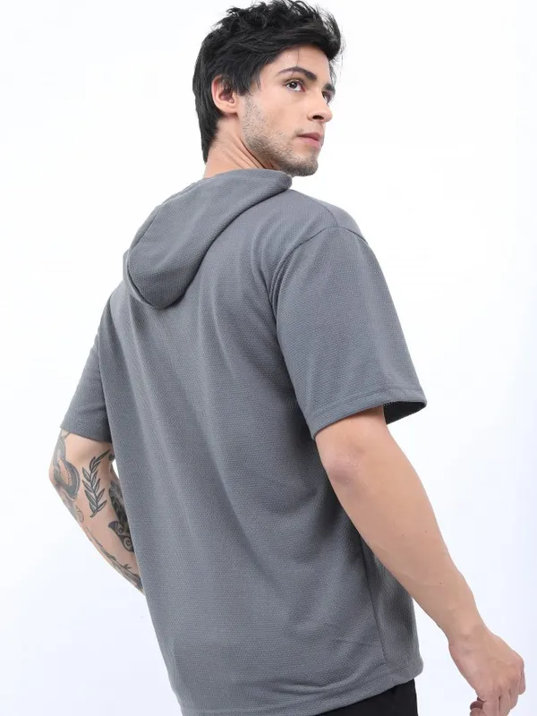 Men Solid Hooded T-shirt