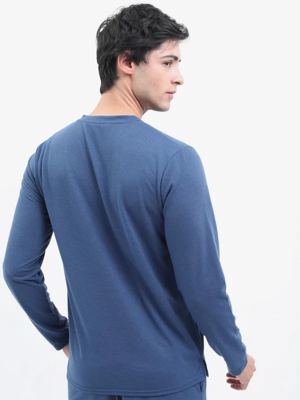  Highlander Men Blue Solid Henley Neck T-Shirts
