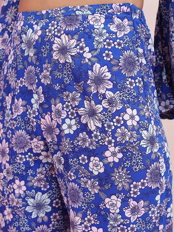 Tokyo Talkies Women Blue Crop Top With Trouser Co-Ords