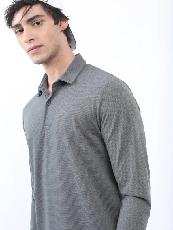  Highlander Men Grey Solid Polo Collar Polo T-Shirts