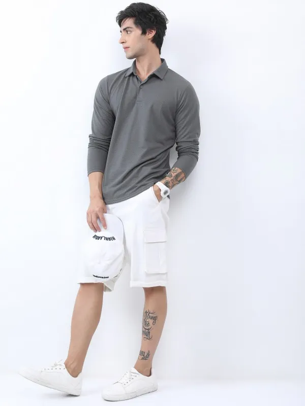  Highlander Men Grey Solid Polo Collar Polo T-Shirts