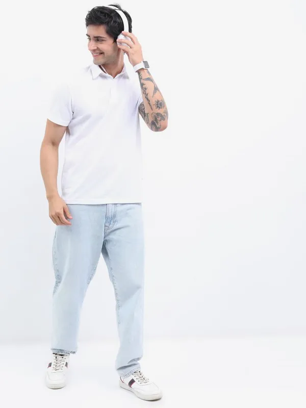  Highlander Men White Solid Polo Collar Polo T-Shirts