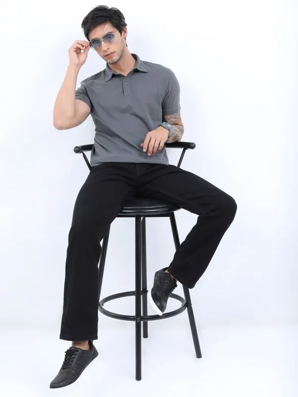 Highlander Men Grey Solid Polo Collar Polo T-Shirts