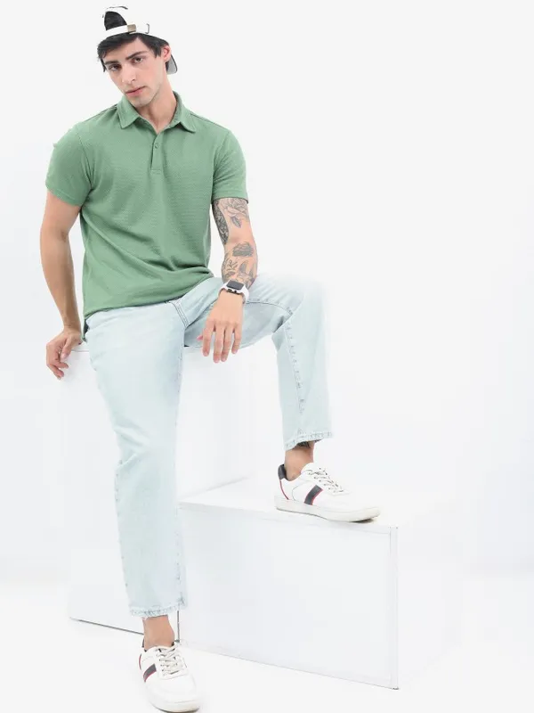  Highlander Men Green Solid Polo Collar Polo T-Shirts