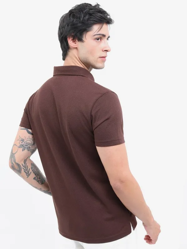  Highlander Men Brown Solid Polo Collar Polo T-Shirts