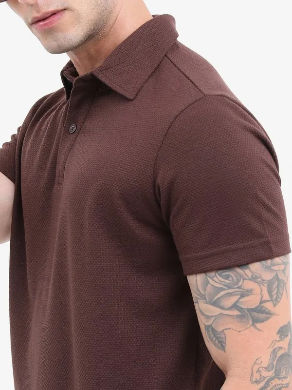  Highlander Men Brown Solid Polo Collar Polo T-Shirts