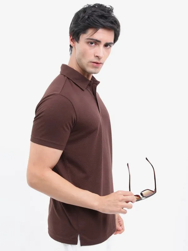  Highlander Men Brown Solid Polo Collar Polo T-Shirts