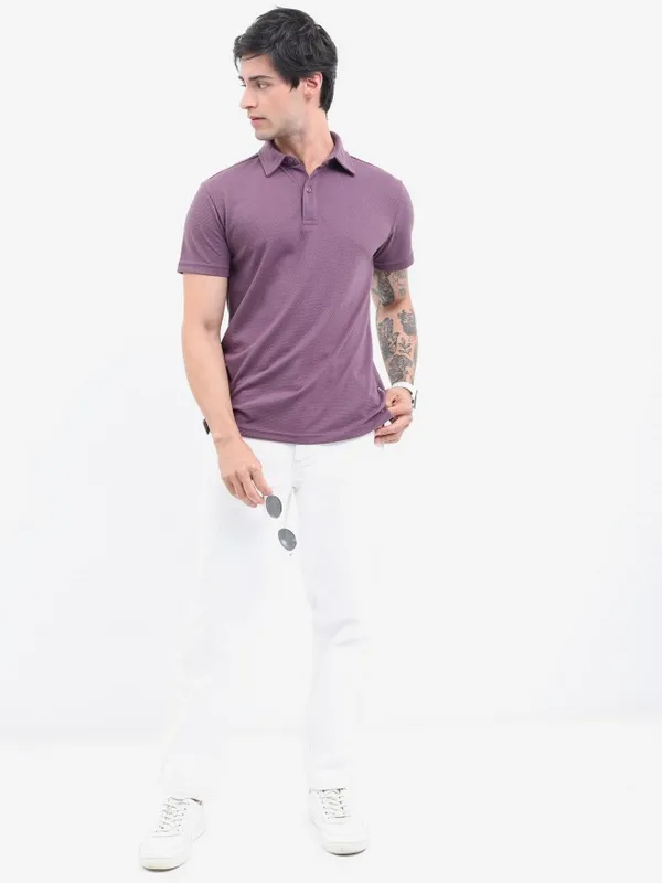  Highlander Men Magenta Solid Polo Collar Polo T-Shirts