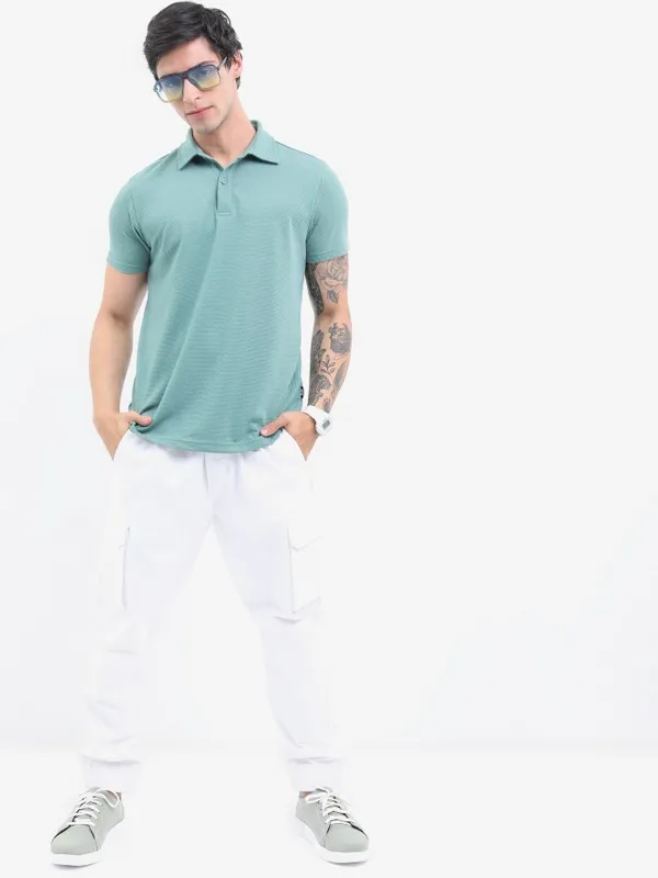  Highlander Men Sage Solid Polo Collar Polo T-Shirts