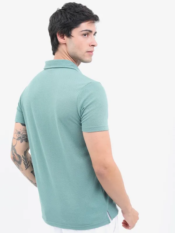  Highlander Men Sage Solid Polo Collar Polo T-Shirts