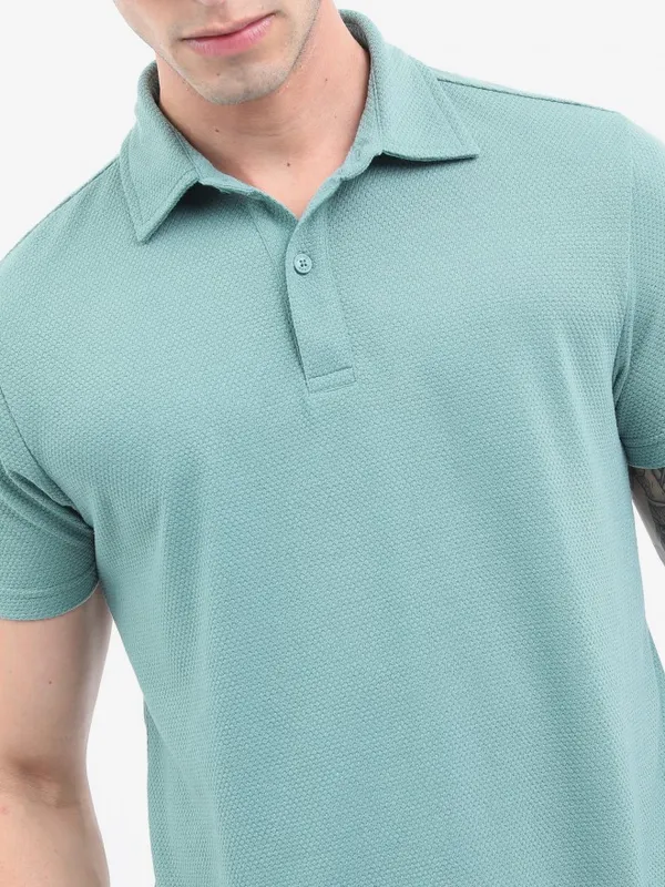  Highlander Men Sage Solid Polo Collar Polo T-Shirts