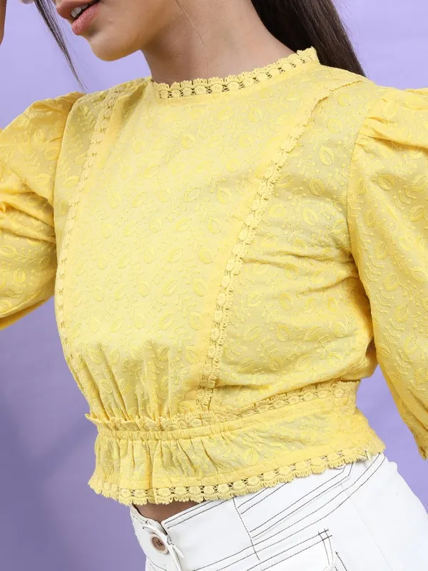  Tokyo Talkies Women Yellow Self Design Regular Tops