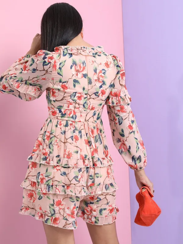 Tokyo Talkies Women Peach Printed Fit And Flare Dress