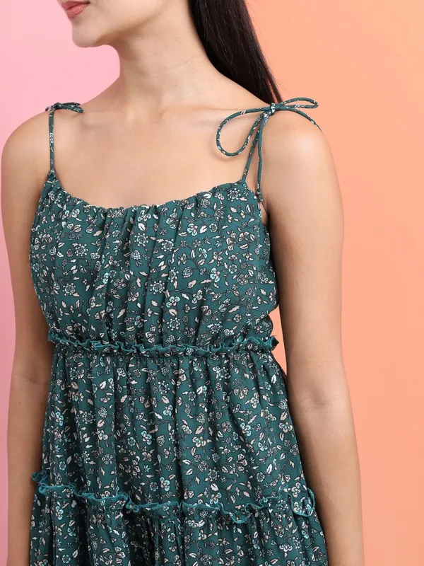 Tokyo Talkies Women Green Printed Fit And Flare Dress