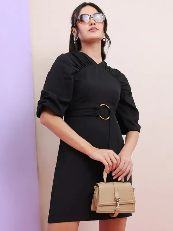  Tokyo Talkies Women Black Solid A-Line Dresses