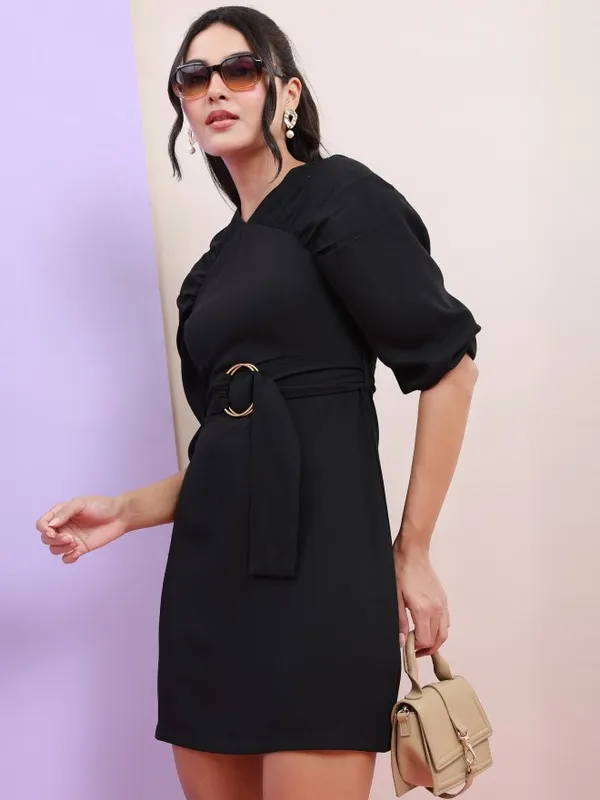  Tokyo Talkies Women Black Solid A-Line Dresses