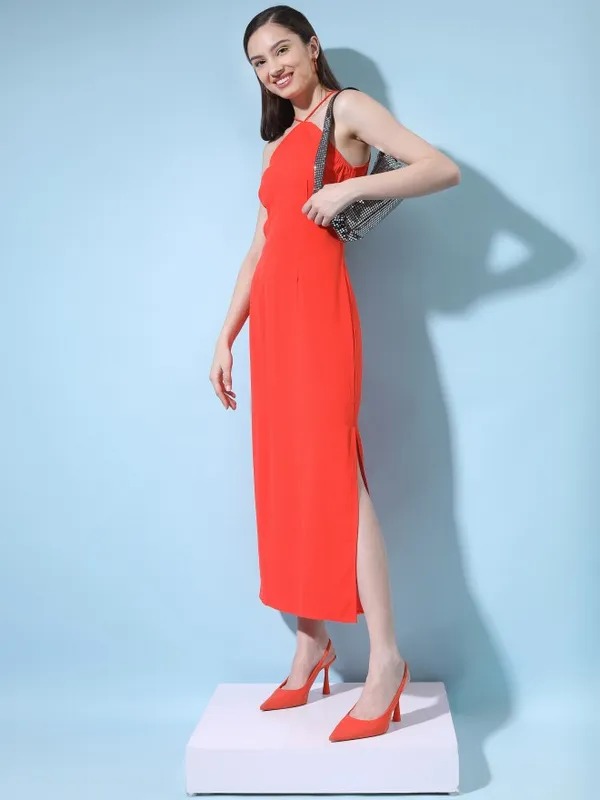 Tokyo Talkies Women Red Solid A-Line Dress