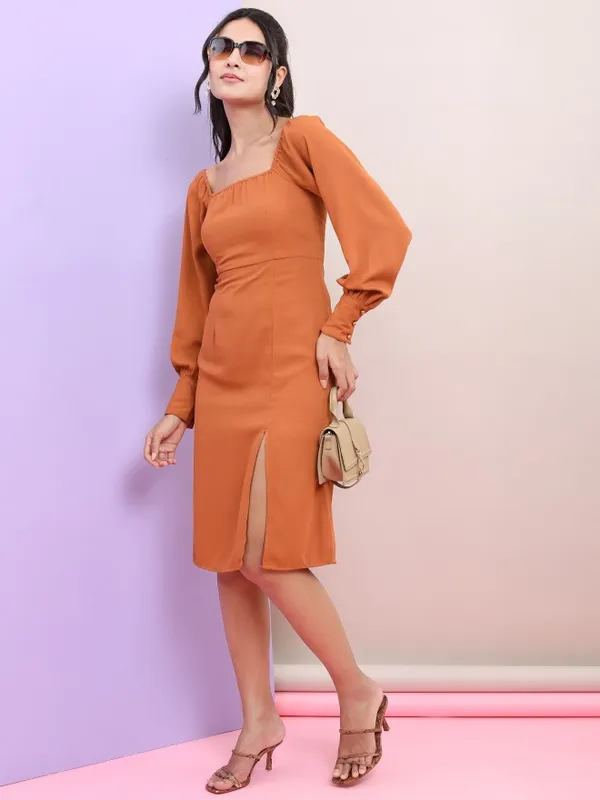 Tokyo Talkies Women Brown Solid Sheath Dress