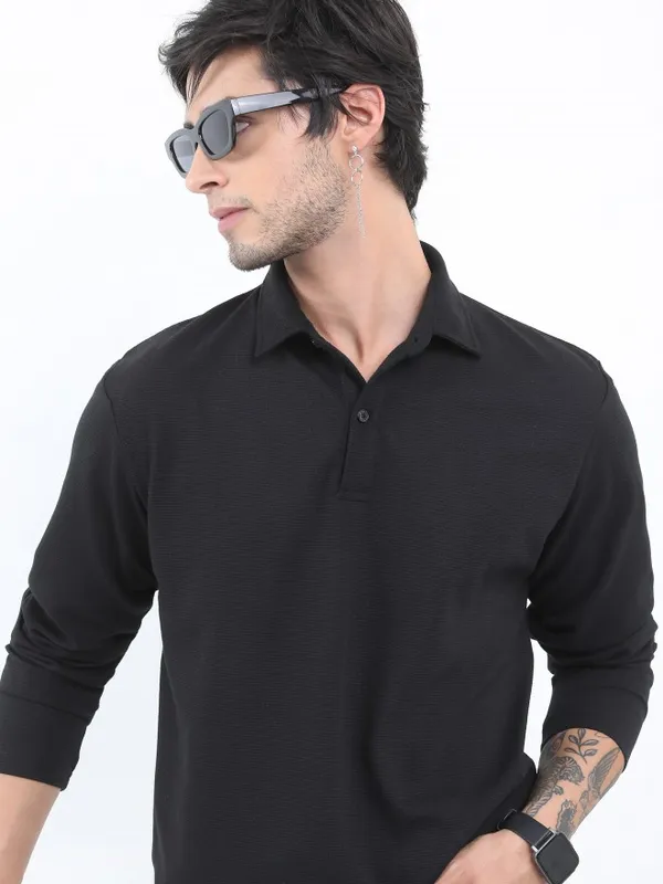Solid Polo Collar T-shirt