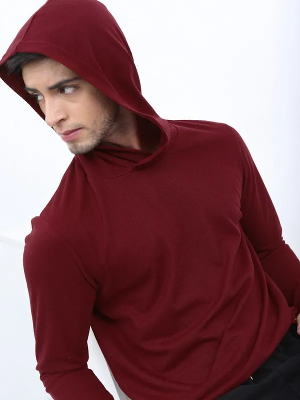 Men Solid Hooded T-shirt