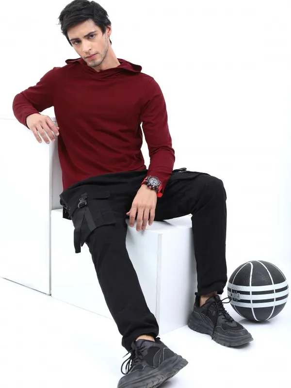 Men Solid Hooded T-shirt