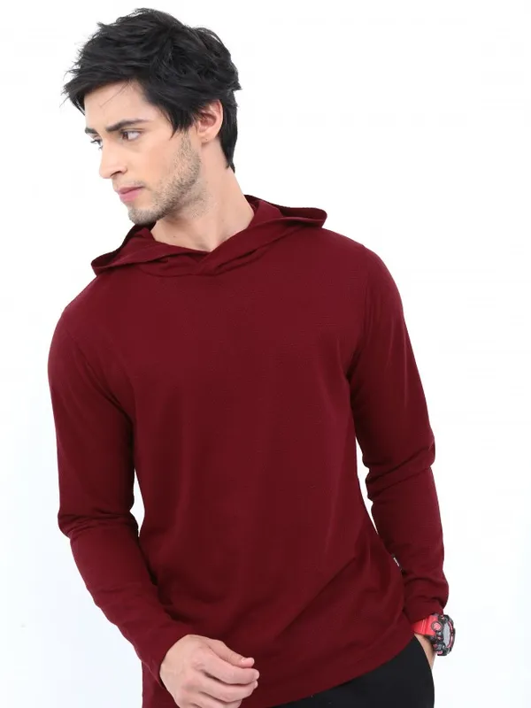 Men Solid Hooded T-shirt