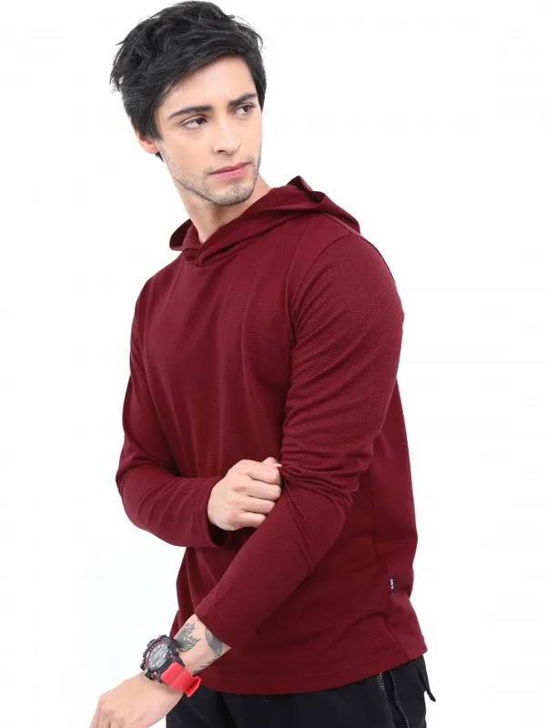 Men Solid Hooded T-shirt