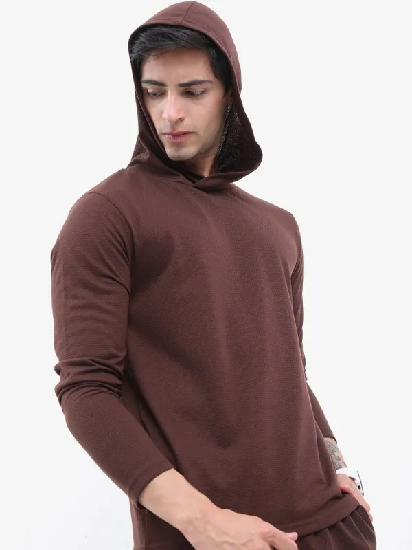 Men Solid Hooded T-shirt