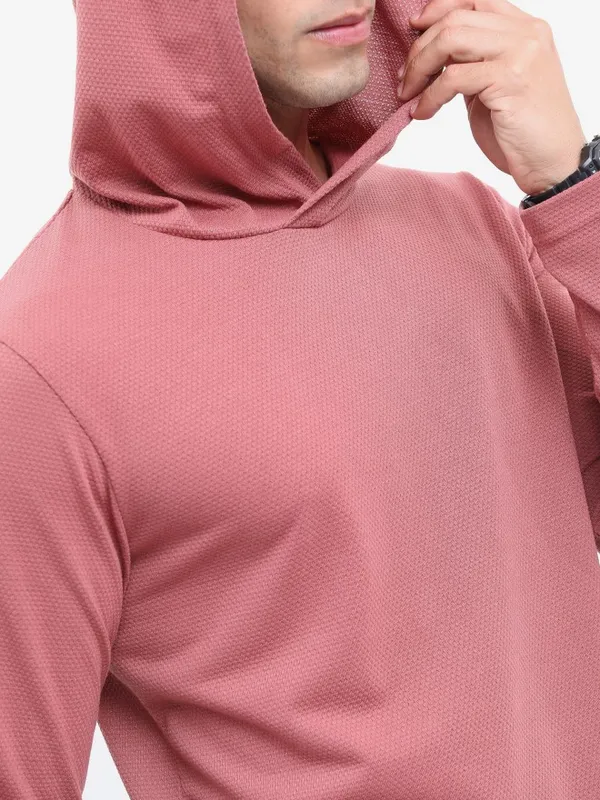  Highlander Men Pink Solid Hood T-Shirts
