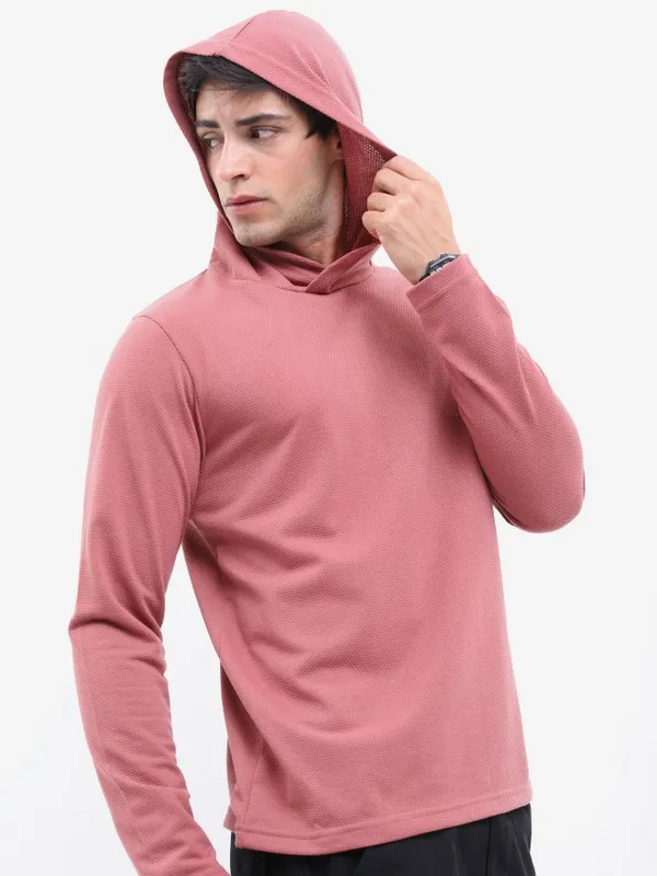  Highlander Men Pink Solid Hood T-Shirts