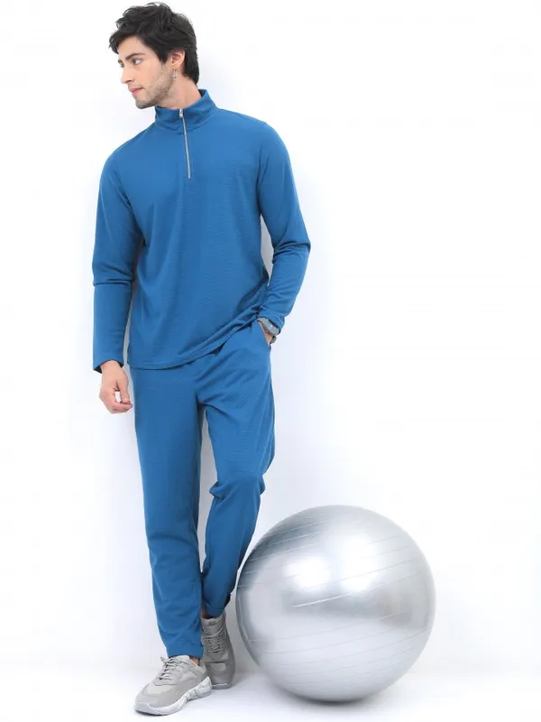  Highlander Men Blue Solid High Neck T-Shirts